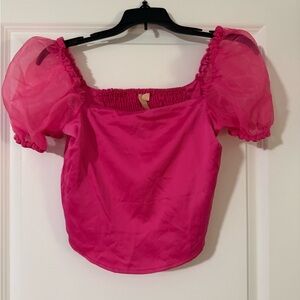Pink Puff Sleeve Women's Top